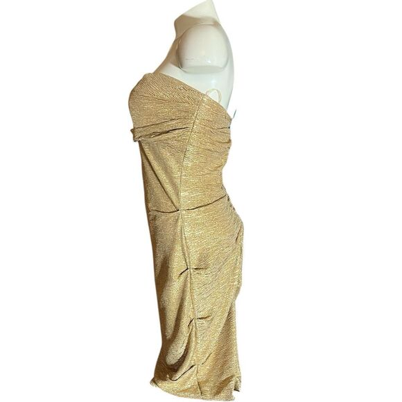Rubber Duckie Gold Sparkling Strapless Ruched Dress Disco Cocktail - Picture 5 of 10